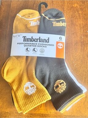 Timberland Men’s Cushioned Quarter Socks - Mustard & Black & White ( 6-Pack)